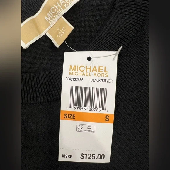 Michael Kors Black Crewneck Sweater with Silver Studded Rhinestone MK Logo Small - Picture 6 of 7